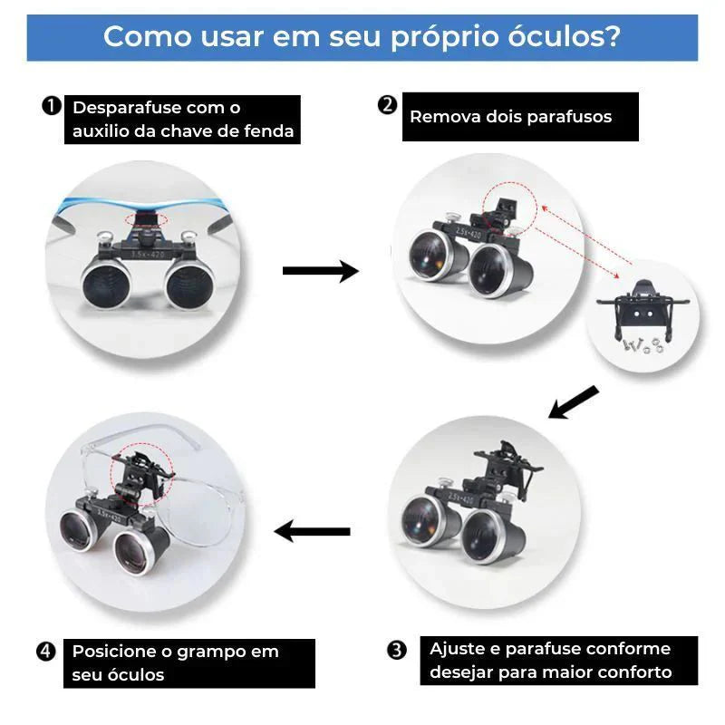 Grampo Adaptador De Lupa Binocular Em Óculos De Grau