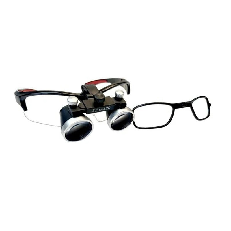 Lupa Binocular Profissional com Armação Integrada para Óculos de Grau