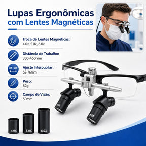 Lupa Binocular Ajustável 3 em 1 Com Fotóforo Sem Fio 5W 4x a 6x